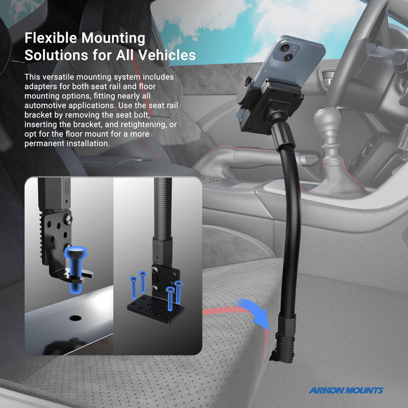 Arkon Mount Car or Truck Seat Rail/Floor Phone Mount | Universal Compatible | Flexible Gooseneck | Easy Installation | Truck Phone Mount | Phone Holder Fits iPhone, Galaxy, Note and more Seat Rail or Floor Phone