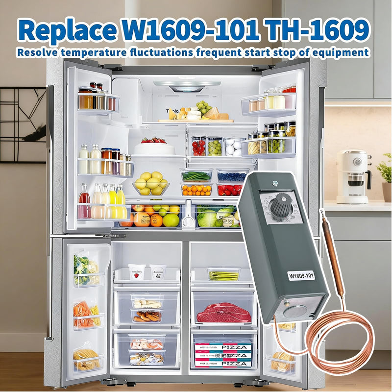 W1609-101 / TH-1609 Remote Temperature Thermostat Refrigeration Controller, 5-Foot Capillary Tube, Temperature Control Range -30°F /-34°C to 90°F /32°C