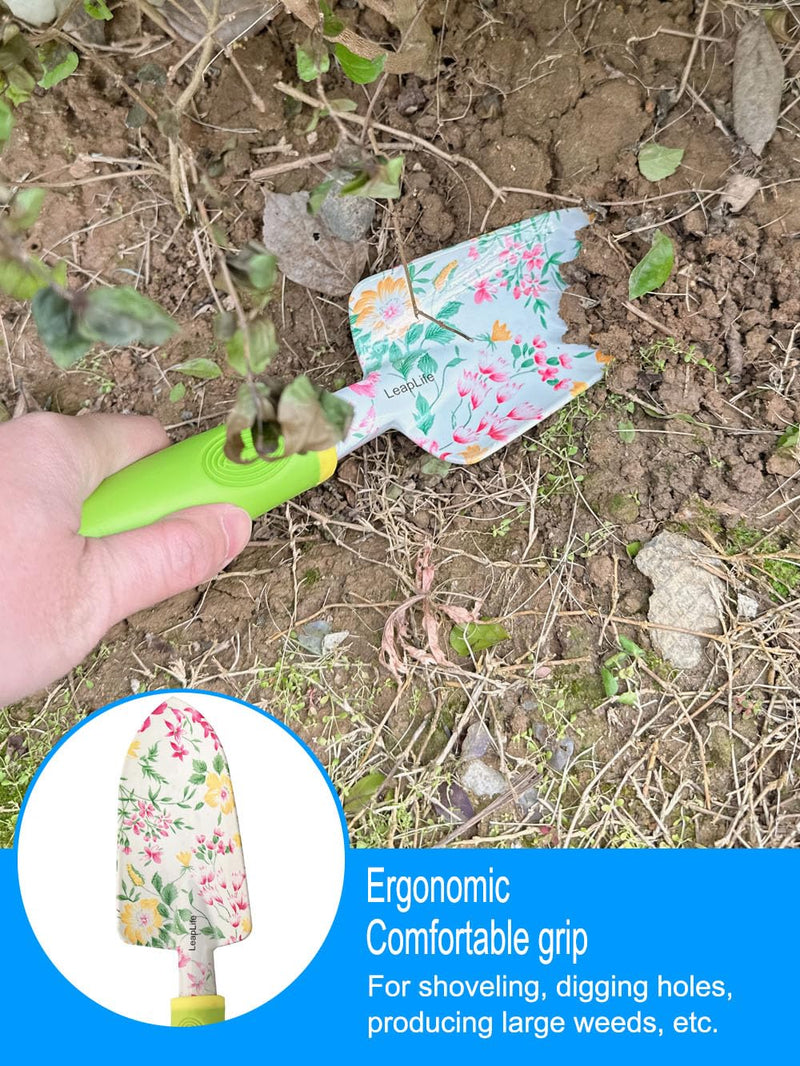 Pruning Shears, Large Soil Shovel, Dirt Rake, Gardening Daily Loosening and Pruning, Non-Slip and Durable, Gift for Men and Women(Gardening Tools Aluminum Set)(Lime Green Flower 3 PCS Tool) Lime green Flower