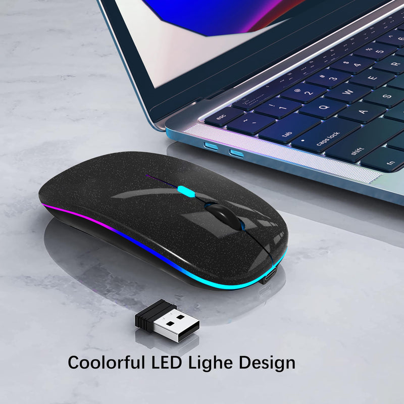 Wireless Bluetooth Mouse,LED Rechargeable Silent Slim Laptop Mouse,Portable(BT5.2 or USB Receiver) Dual Mode Computer Mouse for Laptop,ipad Tablet,Apple Desktop,Mac.(Pearl Black) Pearl Black Wireless Bluetooth Mouse