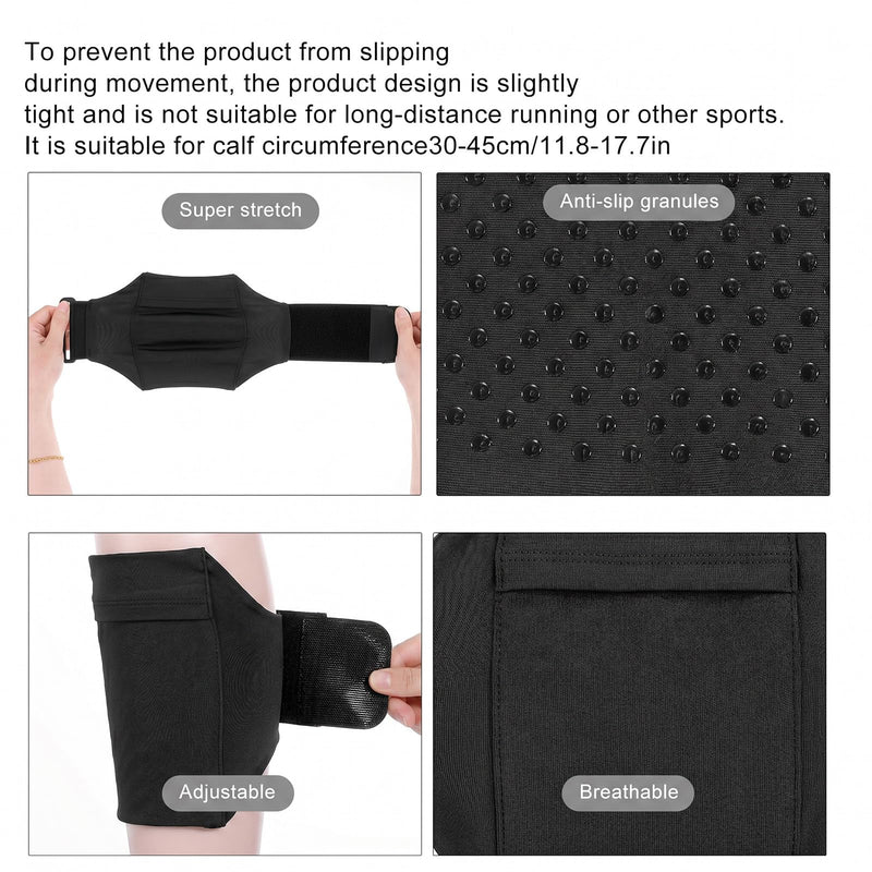 Amabro Leg Phone Holder Non Slip Cellphone Thigh Ankle Wallet Armband Strap | Adjustable Sport Pouch Storage Bag Accessories for Running Hiking Workout Walking Hiking Equestrian, Black, 30-45cm