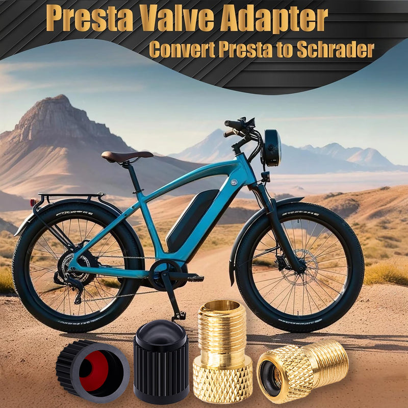 2PCS Brass Presta Valve Adapter, Convert Presta to Schrader Adaptor, Inflate Tire Using Standard Pump or Air Compressor for Bikes, 2 Pack Black Tire Valve Caps(Reticulated Grain Style) 2 pcs + 2 caps 2PCS Reticulated Grain Style + 2 Caps