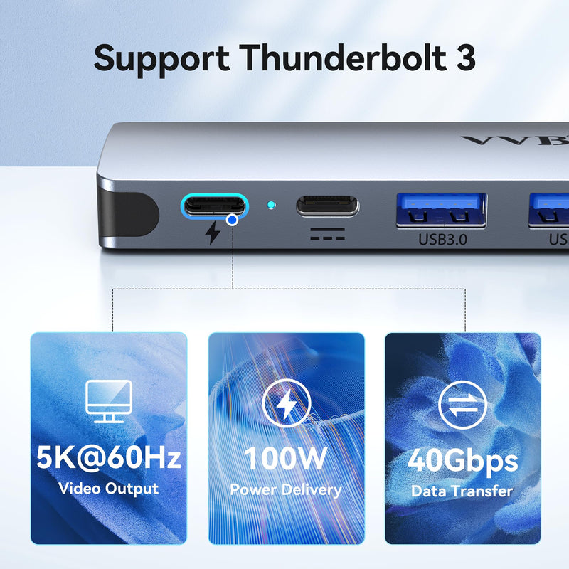 USB C Adapter for MacBook Pro Air M1 M2 M3 2021 2020 2019 13" 15" 16",USB C Hub Mac MacBook Pro Accessories Dongle USB C with 3 USB Ports+SD/TF Card Reader+100W Thunderbolt 3 PD Port+3.5mm Audio 8 IN 2 USB C Adapter