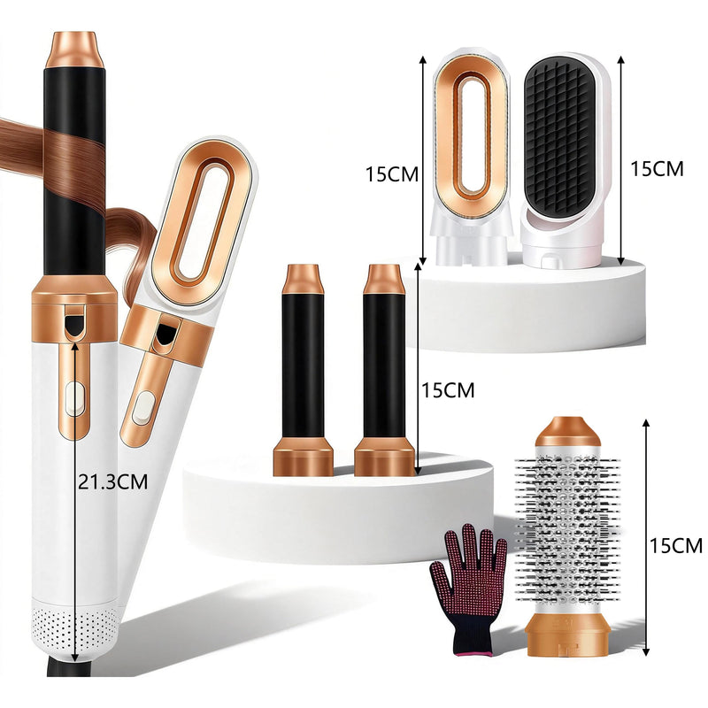 5 in 1 Hair Styler & Air Styler, Hair Dryer Brush, Hot Air Brush, Hair Brush Set with Detachable Curling Wand, Hair Curlers, Straightener Brush for Volumising & Styling for Women (A - Gold & White) A - Gold & White
