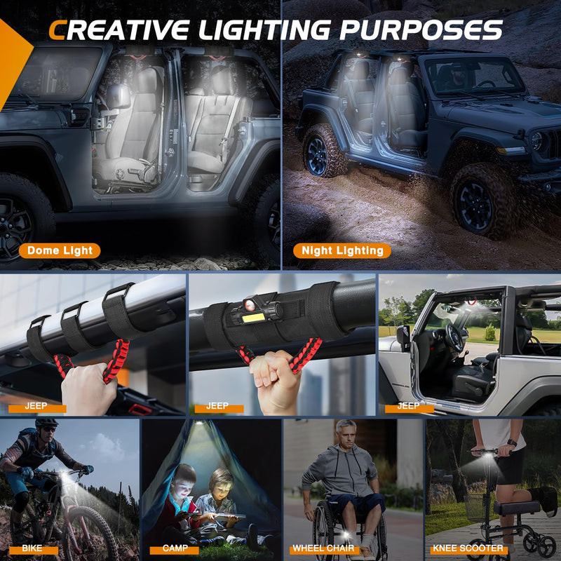 Nilight Dome Light w/Grab Handle Universal 2”- 4” Roll Bar Mount LED Interior Lights Spot Flood Combo Beam Metal Buckle for Wrangler CJ YJ TJ JK JL Gladiator JT 2PCS Jeep Dome Light w/Grab Handle