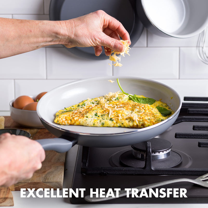 GreenPan Dover Healthy Ceramic Nonstick, 8" Frying Pan Skillet, PFAS-Free, Dishwasher Safe, Comfort Grip Handle, Grey 8" Frying Pan Skillet without Spatula Gray