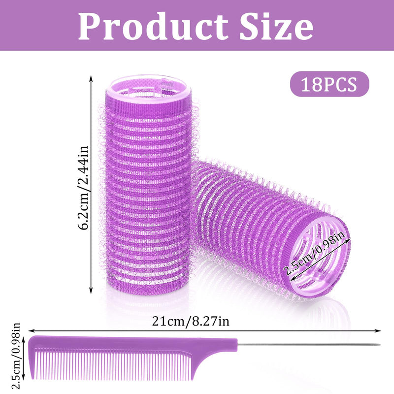 18pcs Self Grip Small Hair Curlers Set, Heatless Rollers Hair Curler Nylon Roller Set with Rat Tail Comb Hairdressing Tools for Women Salon Hairdressing Curlers Rollers(Light purple) Light purple