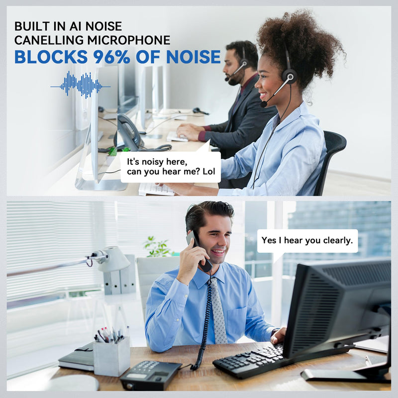 Wantek Monaural RJ9 Call Center Headset with Noise Cancelling Mic, Corded Office Headset with Mute for Avaya Phones Dark