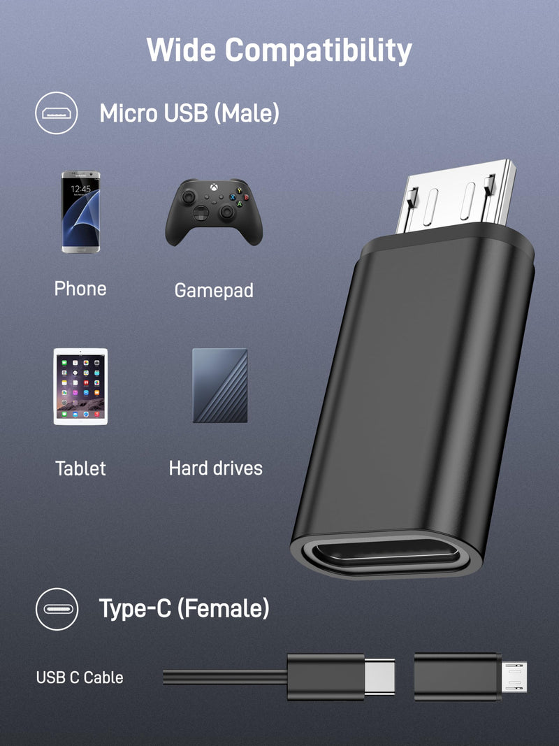 USB C to Micro USB Adapter, 10 Pack USB Type C (Female) to Micro USB (Male) Convert Connector Support Charge and Data Sync Compatible with Samsung Galaxy S7 S7 Edge, Nexus 5 6. Black 10Pack