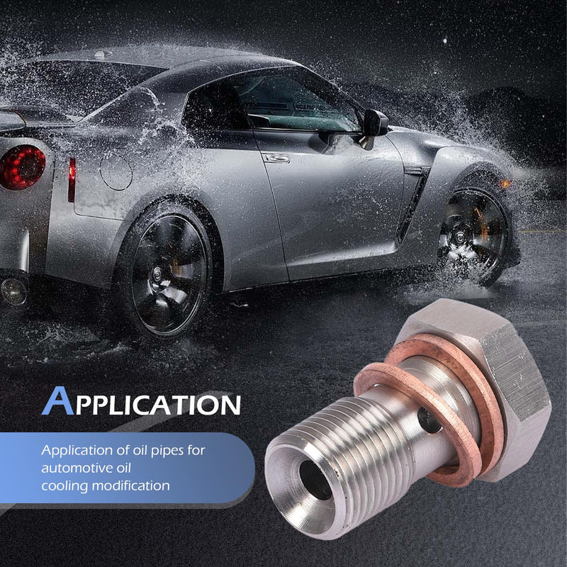 M10x1.0 Metric Stainless Steel Single Banjo Bolt Brake Fitting Adapter, with Copper Washers, Threaded Turbo Brake Line Banjo Fittings, 20mm Long