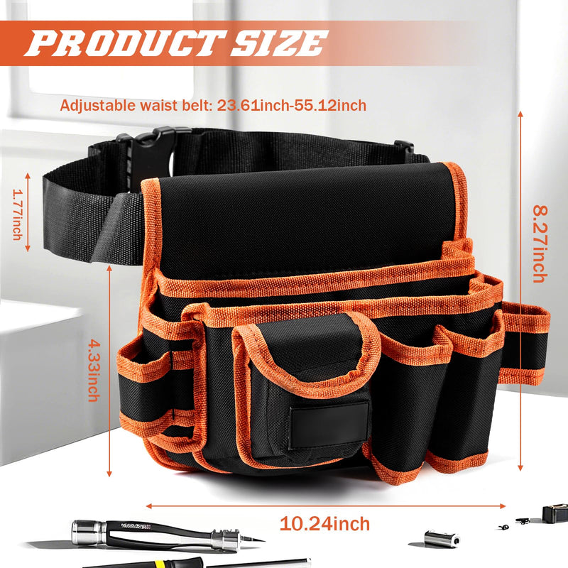 Ultra-Thick Men's Tool Belts Fits Waist 31”to 52” Adjustable Oxford Work Pouch with 15 Durable Pockets, Ideal for Repair & Electrical Work (Orange, Extra Large) Orange