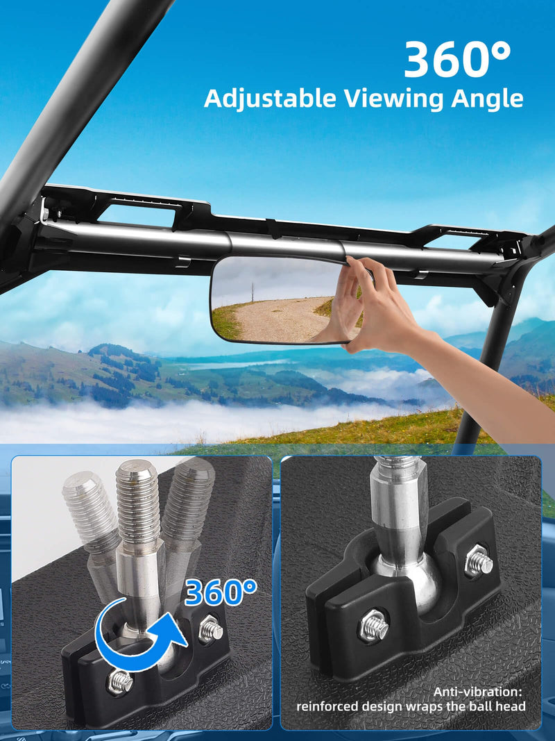 Polaris Ranger Rear View Mirror, HD Center Rear View Mirror for Polaris Ranger 500 570 900 XP 1000XP Crew 2017-2023 on the Factory Drop Down Mounting Tab (with 2pcs of Belt Bypass)