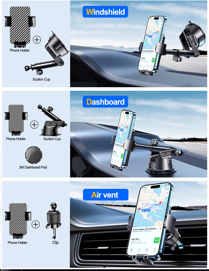 Qifutan Dash Mounted Holders Phone Holders for Your Car Phone Mount for Car Windshield Dashboard Air Vent Universal Hands Free Automobile Cell Phone Holder Fit for iPhone Smartphone Dash-B