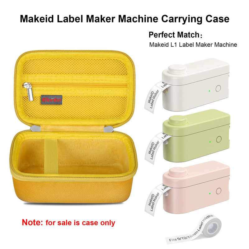 Elonbo Carrying Case for Makeid Label Maker Machine, Makeid L1 Portable Bluetooth Label Printer Handheld Label Printer Storage Holder Bag, Extra Mesh Pocket Fits Label Paper Cable, Yellow