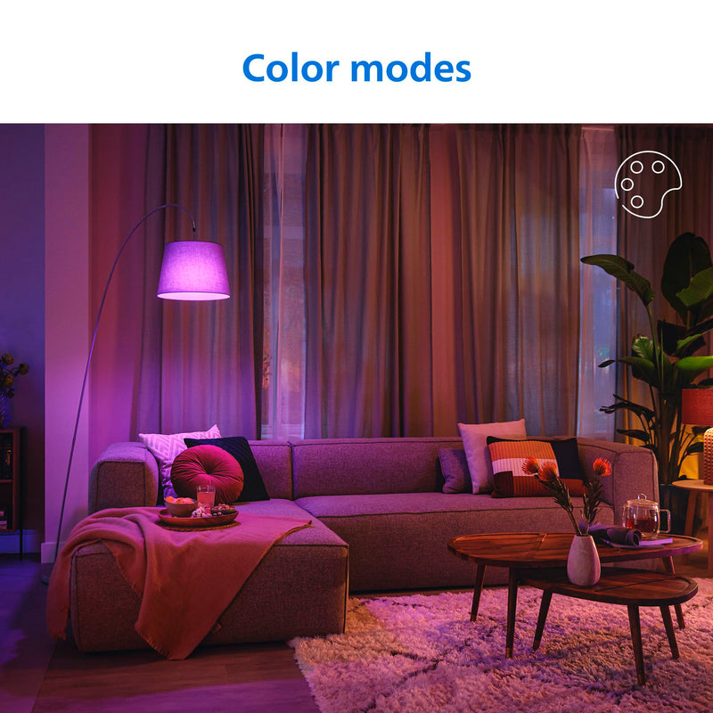 PHILIPS Smart LED Full Color Light Bulb 4-Pack, A19 60W 800LM E26 Indoor, Sunset to Sunrise Automation + Motion Detection + Control with Voice or App, Matter Compatible 4-Pack (Singles)
