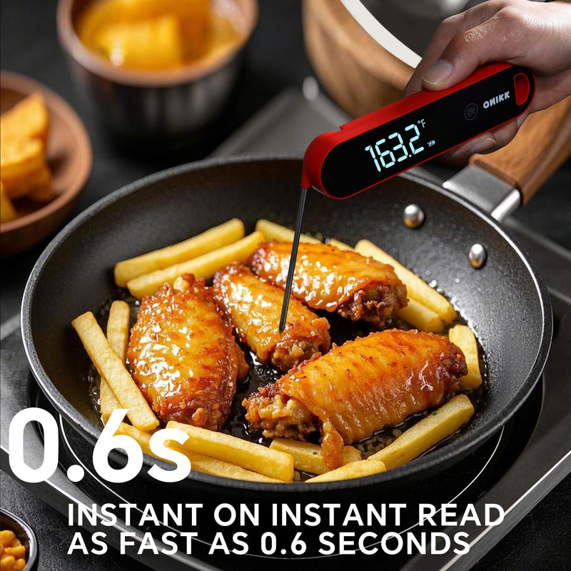 ONIKK Meat Thermometer Digital, 0.6 Sec Instant Read Food Thermometer, ±0.5℉ Accuracy, IPV7 Waterproof, Motion Sensing, for Cooking Grilling, Frying, Steak, Oven, Candy, Outdoor BBQ Accessories Black & Red