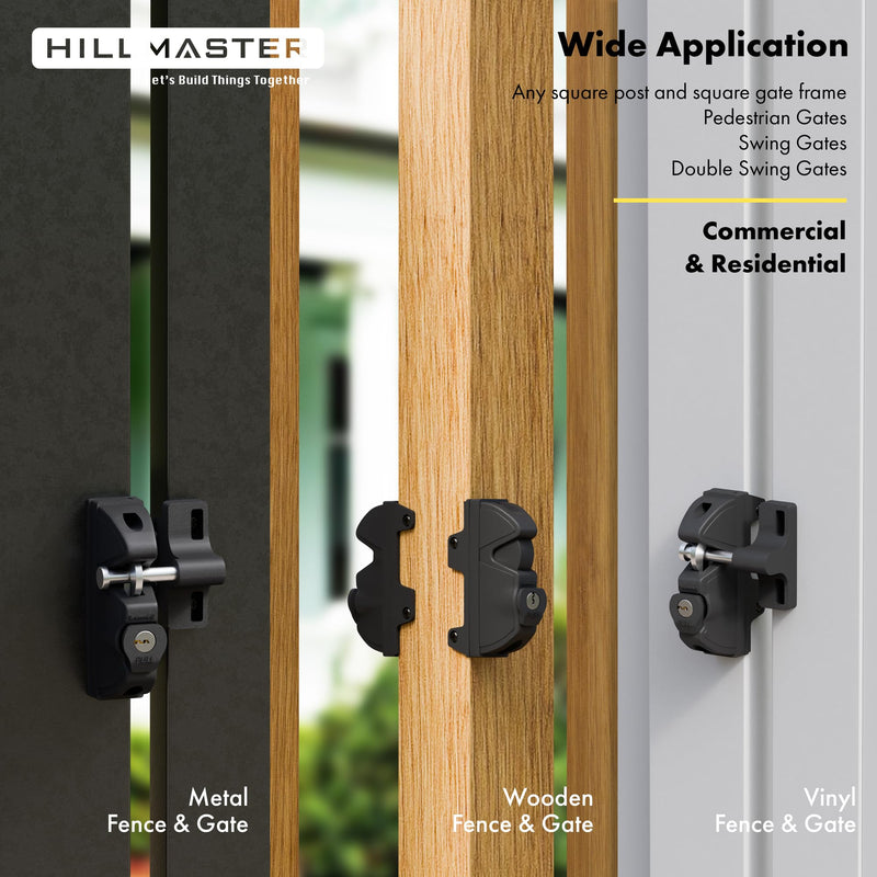 Key Lockable 2 Way Gate Latch,Key Operates on Both Sides of Gate,2 Sided Gate Fence Lock for Outdoor Gates,Locking Gate Door Lock Fence Latch Gate Hardware for Metal,Wood,Vinyl Fence,Black Finish