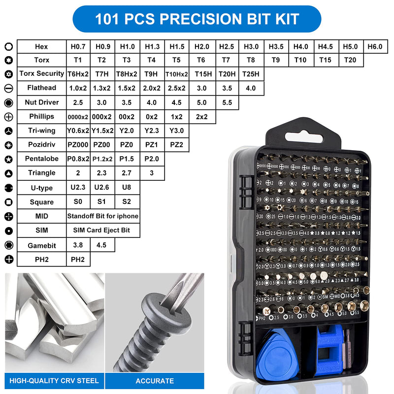 STREBITO Precision Magnetic Screwdriver Set 124-Piece Electronics Tool Kit with 101 Bits, for Computer, Laptop, Cell Phone, PC, MacBook, iPhone, PS4, PS5, Xbox Repair 124 Pieces Blue