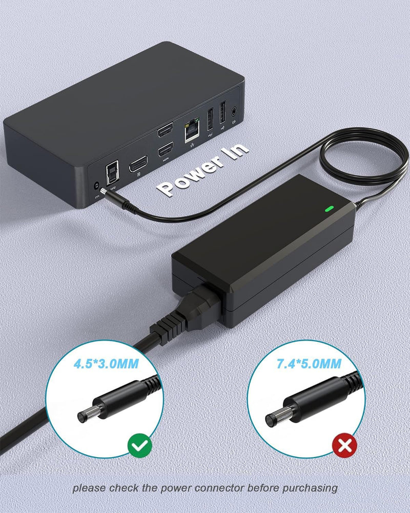 65W Power Adapter Compatible with Dell Ultra HD/4K Triple Display Docking Station D3100 D1000 5M48M 452-BBPG 5RR7X Replacement for Docking Station Power Supply.