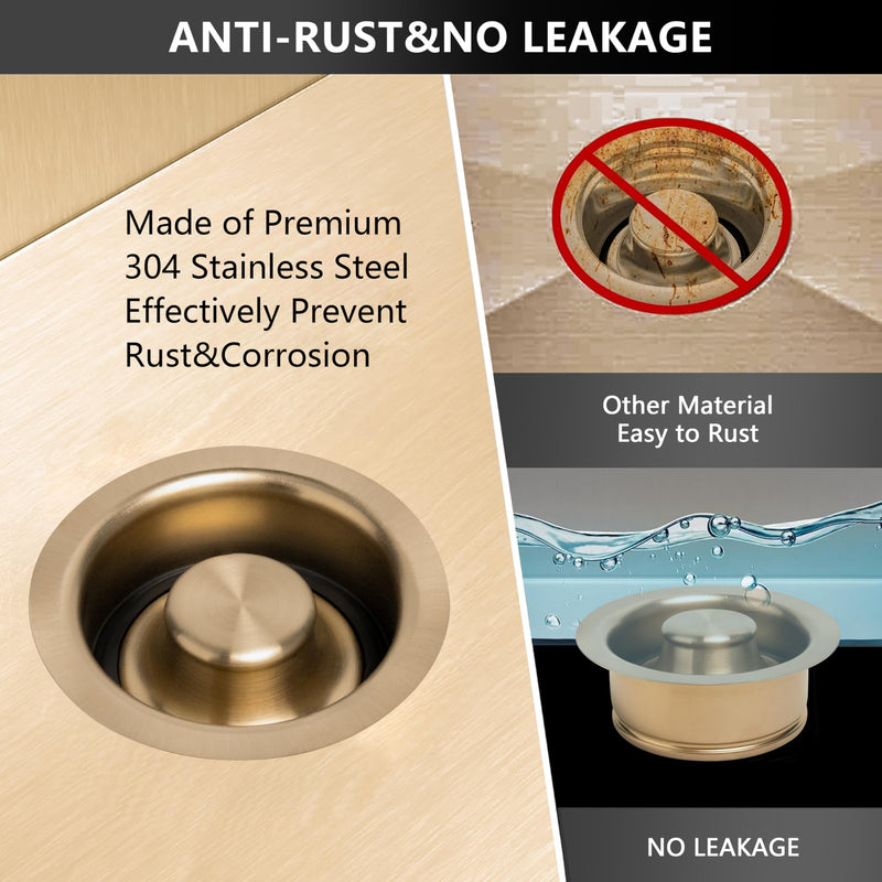 Champagne Bronze Sink Garbage Disposal Flange and Stopper for Kitchen - Fit 3.5" Standard Sink - 304 Stainless Steel Champagne Brushed Gold Brass - Compatible with Delta Faucet