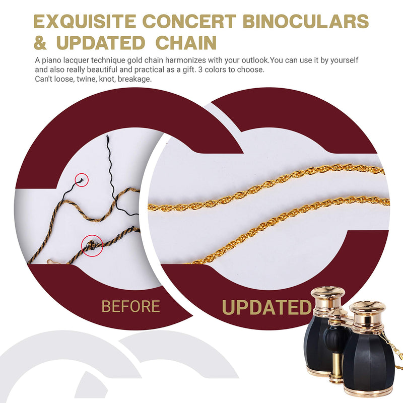 ESSLNB Opera Glasses Binoculars for Women Adults 4X30mm Theater Glasses Compact Binoculars for Theater and Concerts Antique Binoculars with Case Removable Chain (Black) Black