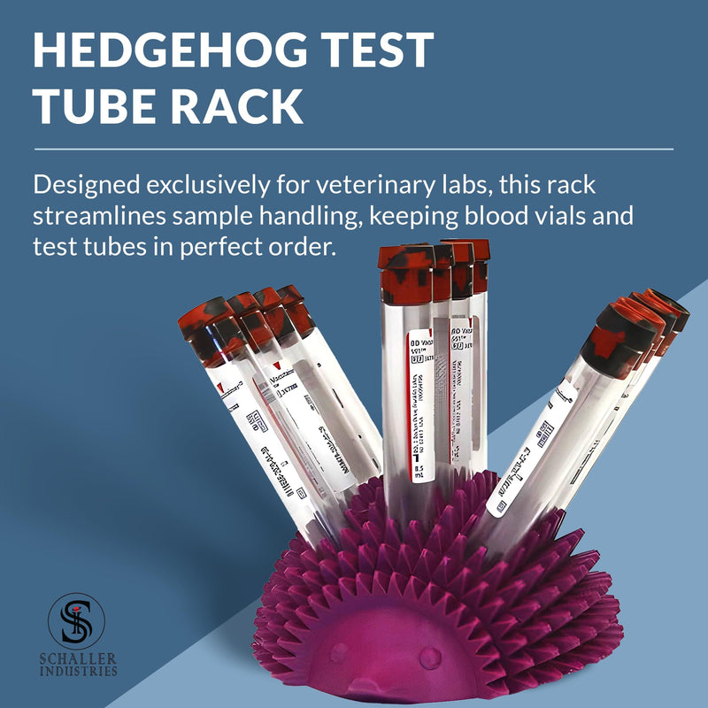 S I Schaller Industries Hedgehog Test Tube Holder, 13mm - Veterinary Blood Test Tube Rack, Holds 12 Vials, Compact Fun Design Organizer for Veterinary and Research Lab Use - Grape 13mm Tubes