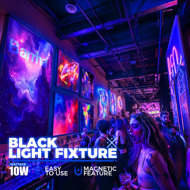 Barrina LED Black light 10W 1FT, Magnetic LED Black Lights for Glow Party, Fluorescent Tapestry Poster, UV Blacklight Halloween Decoration, Linkable UV Light, Plug with Built-in ON/Off Switch, 4 Packs T5-1FT/4Pack
