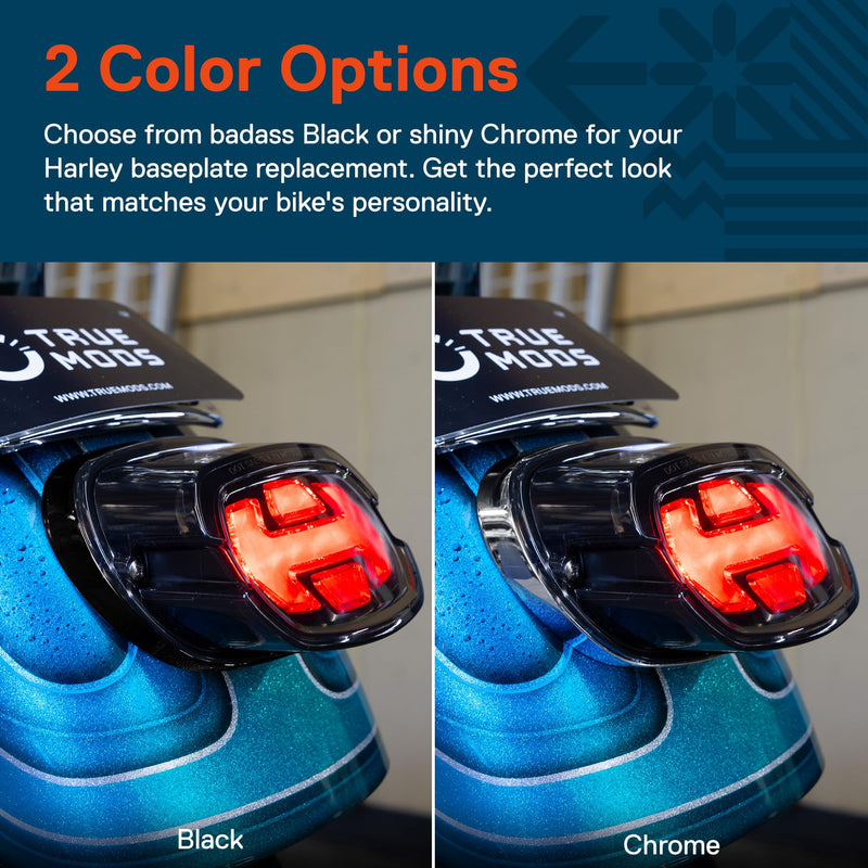 TRUE MODS Black HD Harley Davidson Tail Light Base Plate Replacement [Part# 68296-99A] Brake Taillight Bracket Baseplate Mount for 2000+ Sportster Dyna Road King Electra Glide Heritage Softail Fat Boy