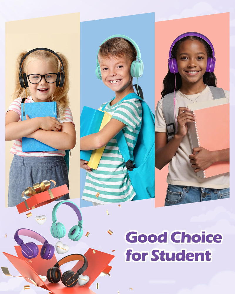 AILIHEN Upgrated USB C Headphones for Kids with Mic, Volume Limit 85dB/94dB | HD Stereo Sound, Foldable, Adjustable, Lightweight Type C Headphones for Gilrs/Toddler/School/Travel/Chromebook/Tablet/iPad Purple
