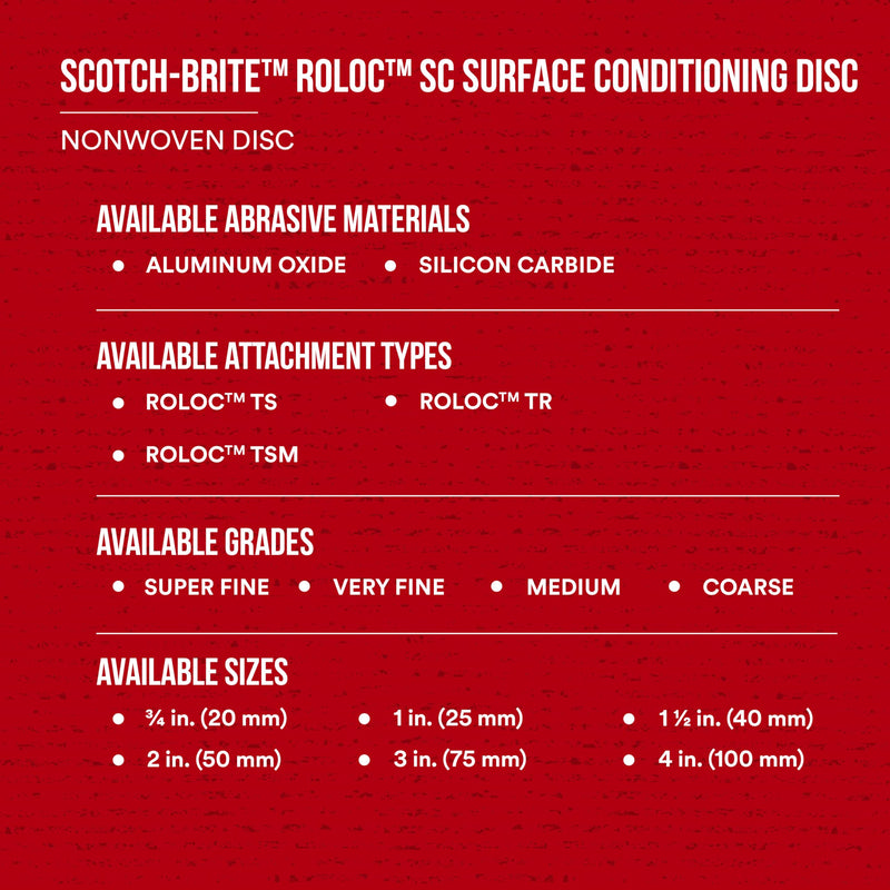 Scotch-Brite Roloc Surface Conditioning Disc, TR 07516, 2 in x NH S SFN, 25 per Carton 2 inches