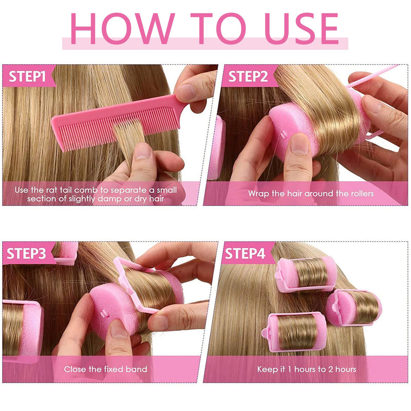12 Pcs Comfortable Soft Foam Hair Styling Curlers - Flexible Sleeping & No Damage Hair Rollers