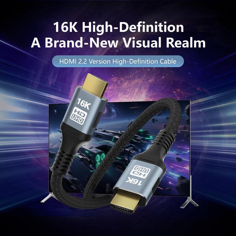 16K 8K HDMI 2.2 Cable 96Gbps 6.6FT/2M, Ultra High Speed HDMI Gaming Cord Support 4K@480Hz 8K@240Hz, HDCP 2.2&2.3, Dynamic HDR, eARC,DTS:X, Compatible with PC/Monitor TV/HDTV/PS5/Blu-ray