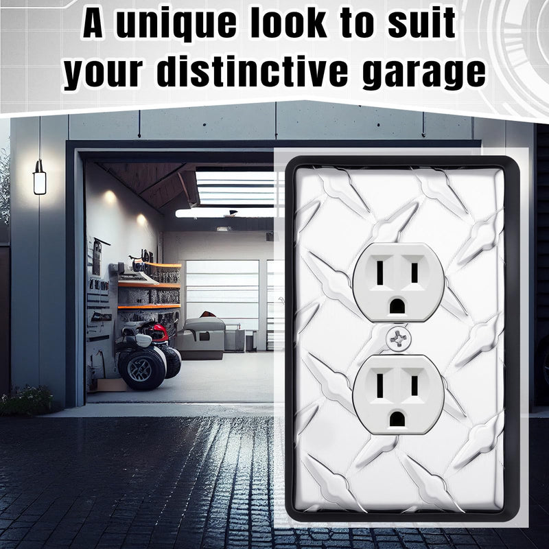 4 Pcs Diamond Plate Outlet Cover Polished Chrome 1 Gang Wall Plate Single Duplex Decorative Electrical Guard Durable Finish for Home Garage or Workshop