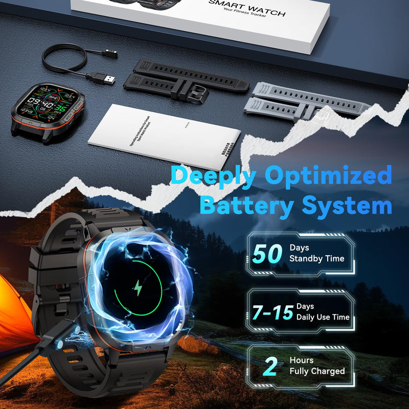 Smart Watch for Men Fitness Tracker: Military Make Answer Call Smart Watches for Men Digital Watches Waterproof Smartwatch Android Phone iPhone Samsung Compatible Running SpO2 Heart Rate Monitor Black