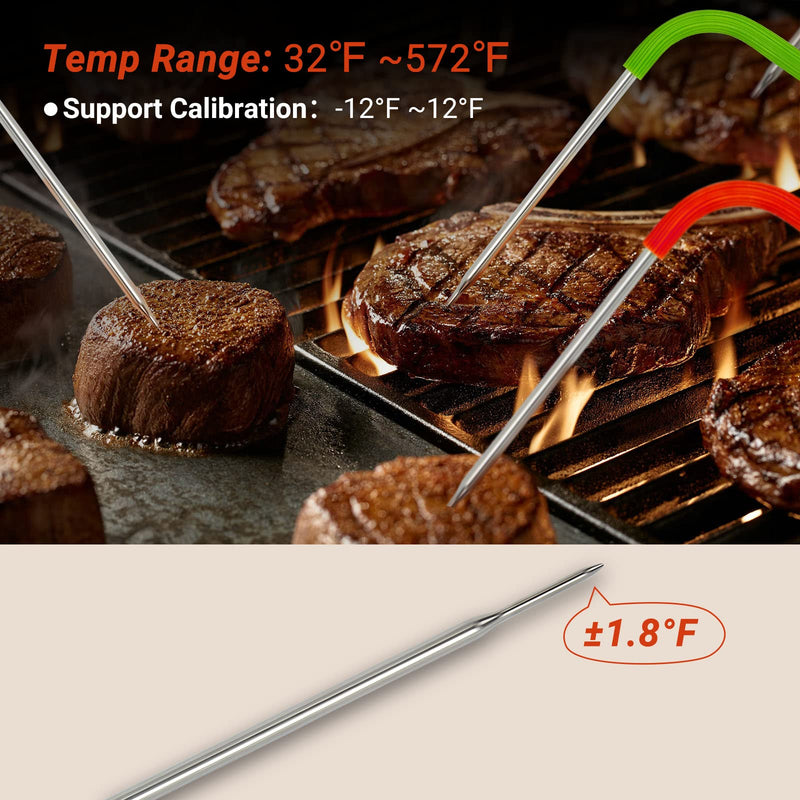 INKBIRD WiFi Meat Thermometer for Grilling, Unlimited Rang Rechargeable BBQ Thermometer APP Calibration, Temp Graph Mobile Notification, 4 Colorful Probes Food Thermometer for Pellet Smoker Oven