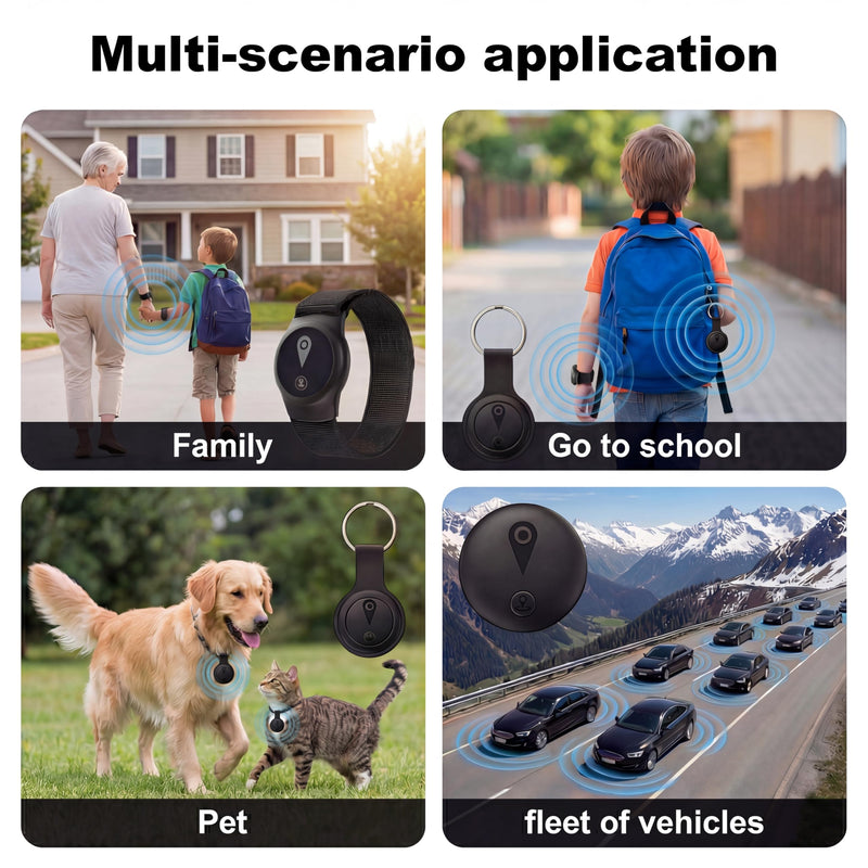 GPS Tracker for Kids, Real-Time GPS Tracking Device for Kids | Wearable Wristband & Keychain Design, No Monthly Fee/No SIM Card, Lightweight, Works with iOS Find My, IP68 Waterproof Matte black
