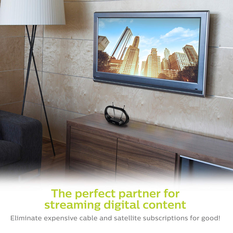 Philips Indoor TV Antenna Rabbit Ears for Local Channels, 15 Inch Extendable Dipoles, 4K 1080P VHF UHF, Tabletop Antenna, Digital HDTV Antenna, Smart TV, 4ft Coaxial Cable, Black, SDV7114A/27 Rabbit Ears Indoor Antenna (Pack of 1)