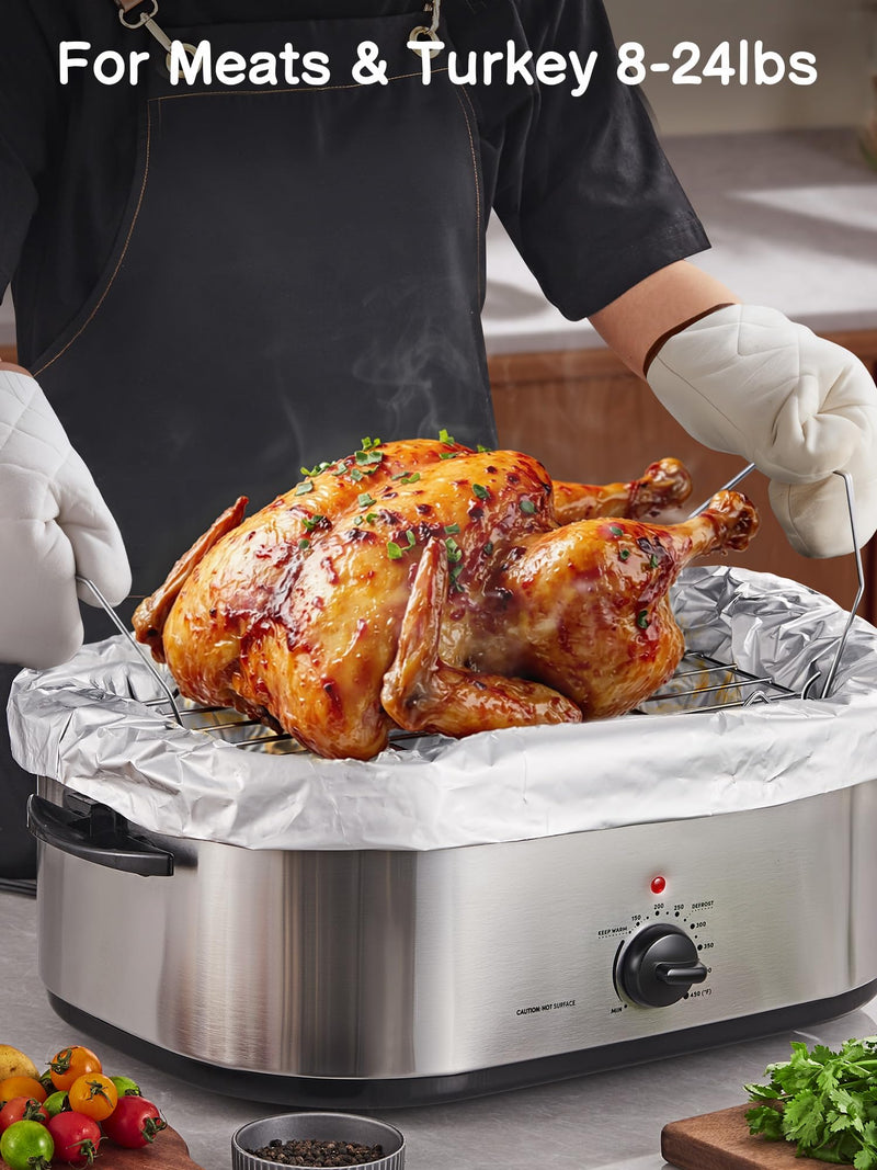SMARTAKE Foil Electric Roaster Liners, 4-Count Disposable Turkey Oven Cooking Bags, Fits 16, 18, 22 Quart Roaster Pan, Instant Cleanup for Thanksgiving Christmas, 16 x 34 Inch