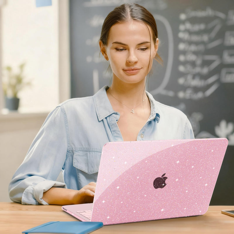 G JGOO Compatible with MacBook Neo Case 13 inch 2026 Release A3404 | Glitter Protective Plastic Hard Shell for Mac Neo Case with Keyboard Cover & Screen Protector, Sparkly Pink Glitter Pink