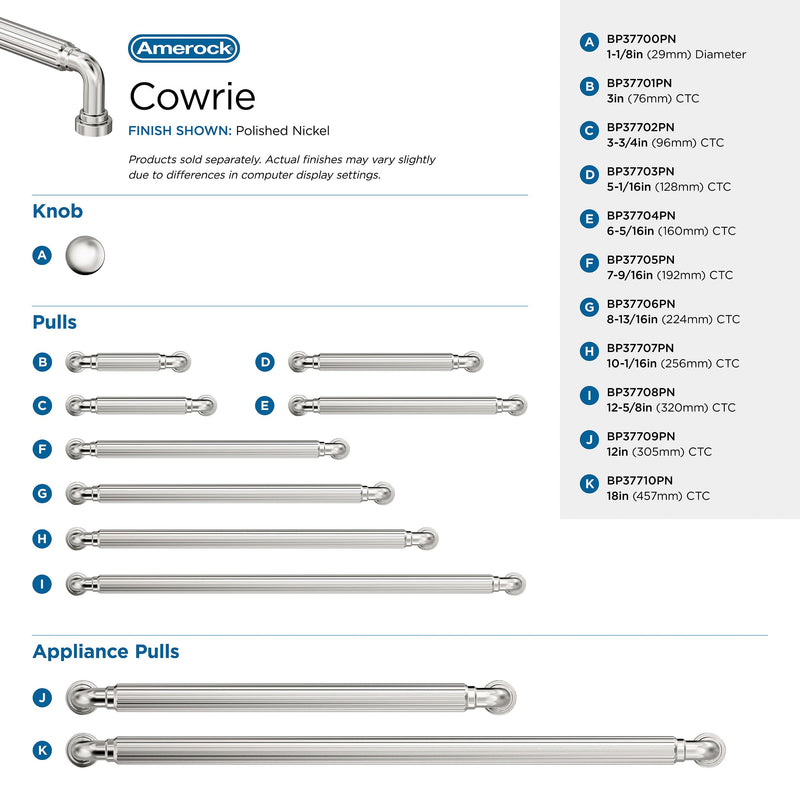 Amerock Cowrie 8-13/16 inch (224 mm) Center-to-Center Polished Nickel Cabinet Pull, BP37706PN