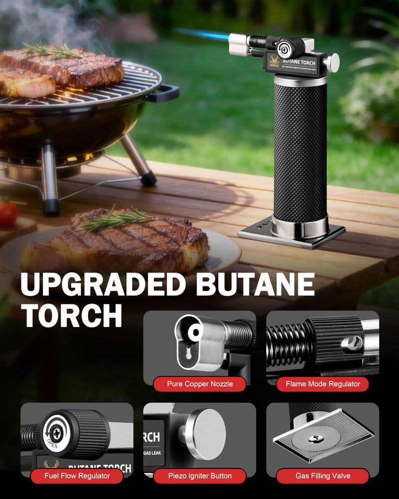 RAVS Butane Torch Lighter, DUAL Flame Mode Kitchen Torch, Refillable Cooking Torch Gun, Creme Brulee Torch Lighter, Blow Torch for Cooking, Welding, Mini Torch Soldering Torch, Butane is Not Included Black