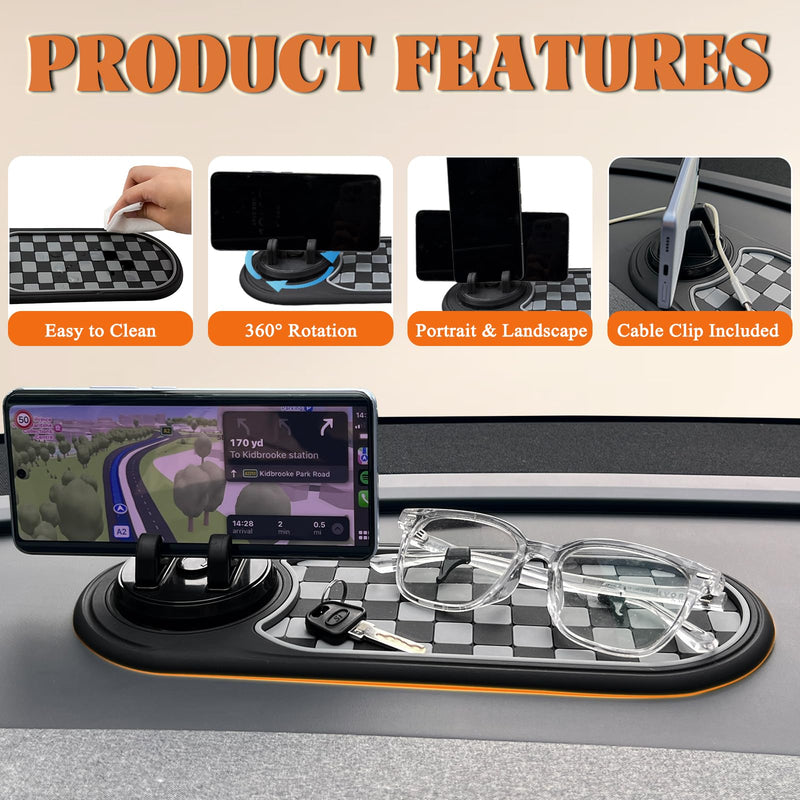 Multifunctional Car Anti-Slip Mat with 360° Rotating Phone Holder – 3 in 1 Anti Slip Mat for Car, Dashboard Mat Anti Slip Pad for Car Dashboard Organizer for Sunglasses, Keys