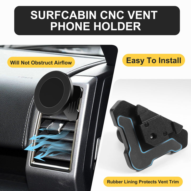 Surfcabin CNC Vent Phone Holder, Magnetic Car Air Vent Phone Holder Cradles Mount Compatible with F150 2015-2020 & Super Duty F250 F350 F450 2017-2021 Universal Bracket Stand for iPhone & Android