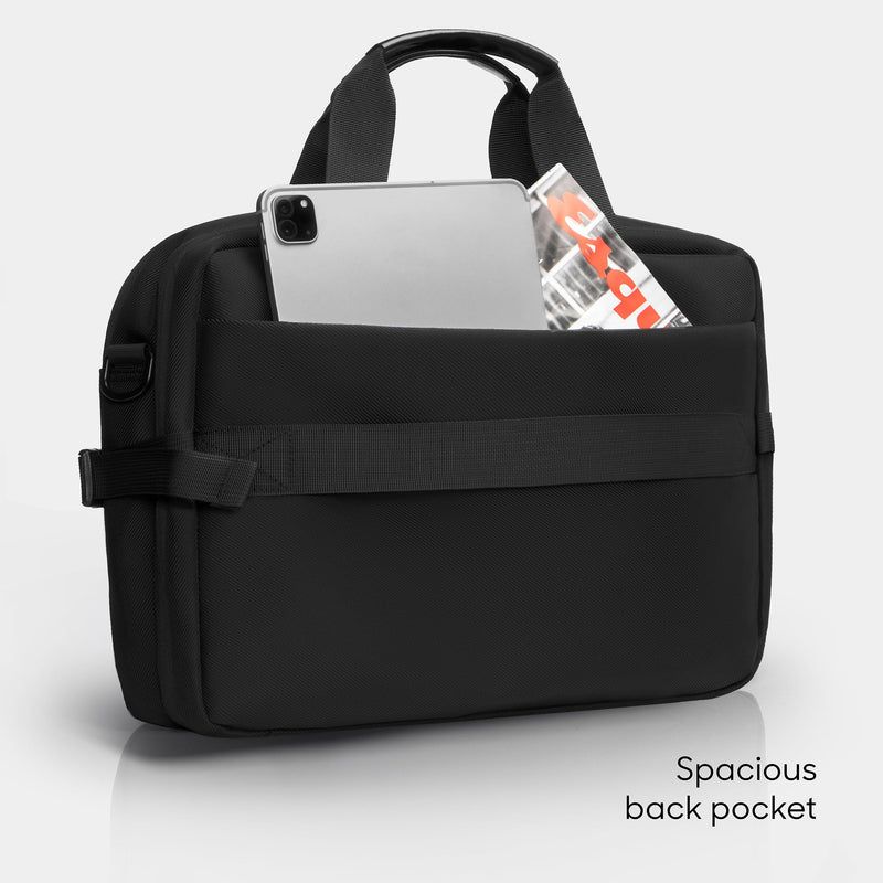 Sharper Image Messenger Briefcase for Men, Laptop Bag fits up to 16” Computer, 19L Water Resistant Crossbody Shoulder Bag with Strap for Work, School, Office, Travel, Black (Venture Collection)