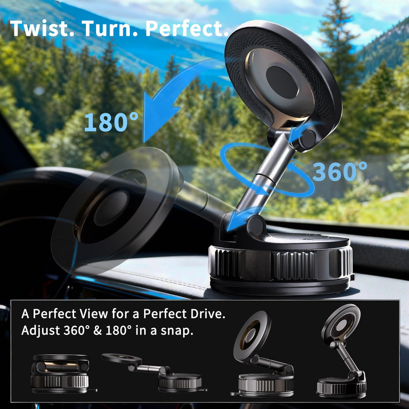 RayLink [Ultra Strong 120LB Vacuum Suction & 2800gf Magnet] Magnetic Phone Holder for You Car, 360° Adjustable for MagSafe Compatible Car Phone Mount for iPhone 17/16/15/14/13/12 Pro Max Plus