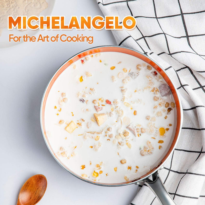 MICHELANGELO 1 Quart Saucepan with Lid, Ultra Nonstick Ceramic Sauce Pan with Lid, Small Pot with Lid, 1 Quart Saucepan Nonstick, Small Sauce Pot, Copper 1 Quarts