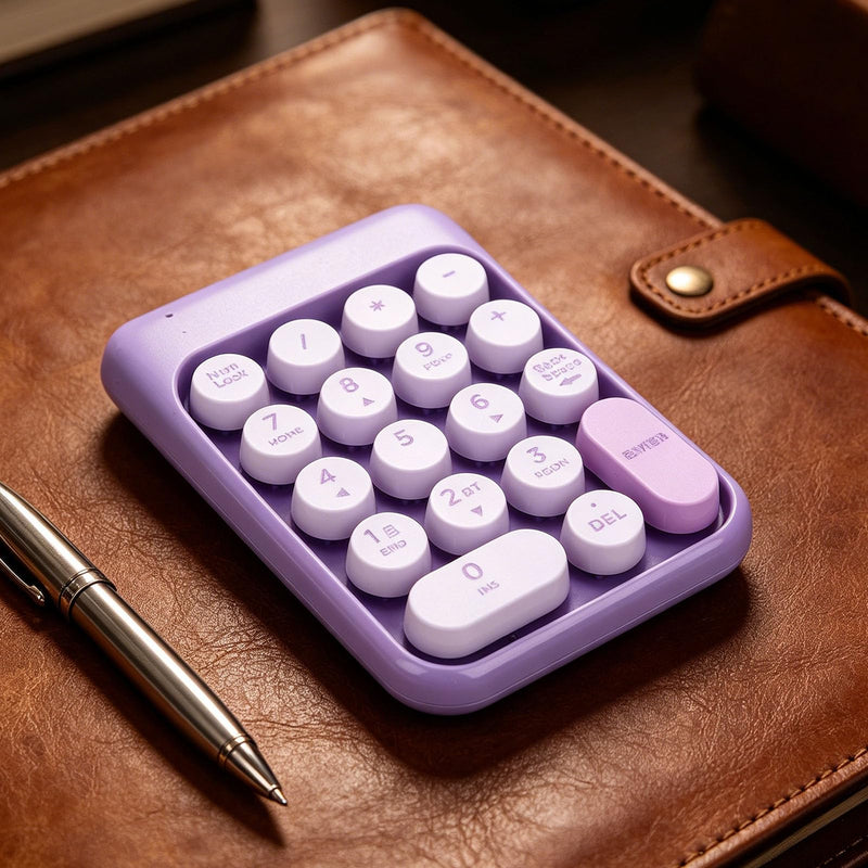 Wireless Numeric Keypad 18 Keys Bluetooth Number Pad with Concave Keycaps Quiet Keystrokes for Accounting Data Entry Spreadsheet (Purple)