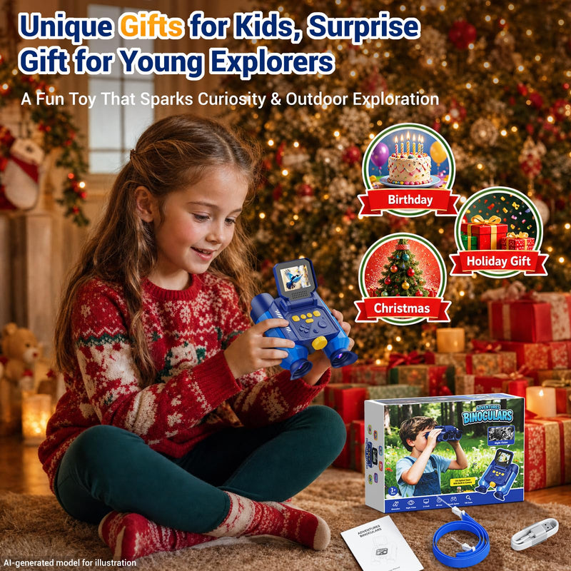 Binoculars for Kids with HD Screen & Night Vision & Games, STEM Science Educational Toy Science Kits STEM Toys for Outdoor, Travel Nature Exploration, Gift for 3+ Years Old Boys & Girls (Navy Blue)