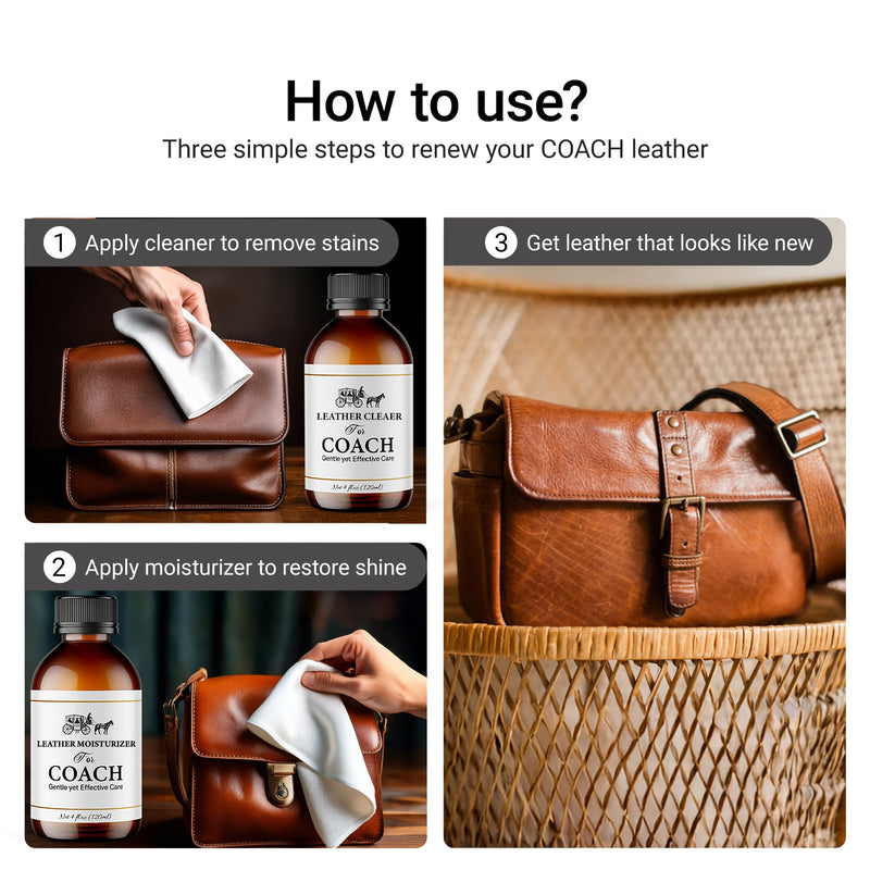 Leather Cleaner & Moisturizer Set for Coach, Gentle Formula to Remove Stains & Restore Shine, Keeps Leather Looking Like New, 120ml x2