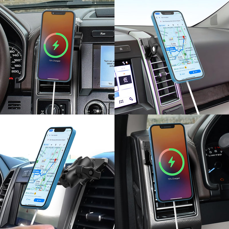 EASEORD Magnetic Wireless Charger Vent Phone Mount 2015-2020 Ford F-150, 2017-2021 Super Duty, 2018-2021 Expedition, 15W Fast Charging for Magsafe F150 Phone Holder for iPhone Andrio All Smartphone